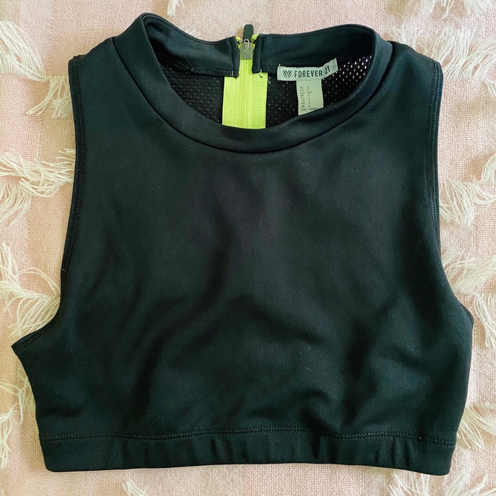 Unpadded Black Sport Bra with Neon zip size S